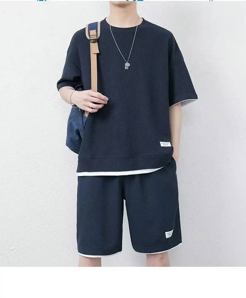 Men's Orange Waffle Shorts Set with T-Shirt — feature 26