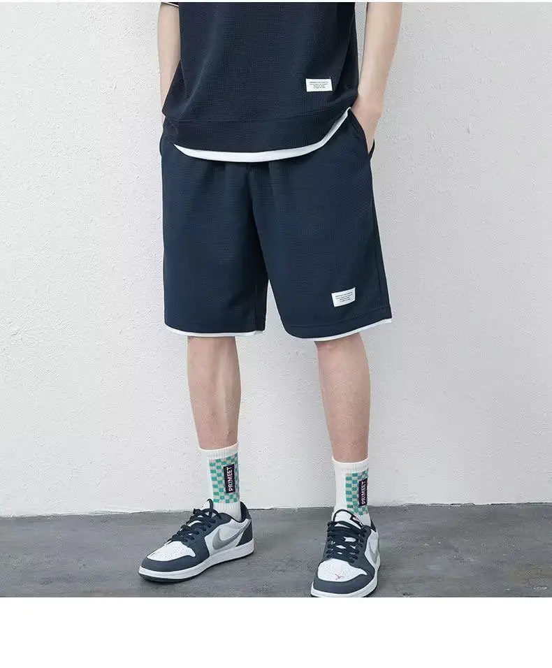 Men's Orange Waffle Shorts Set with T-Shirt — feature 27