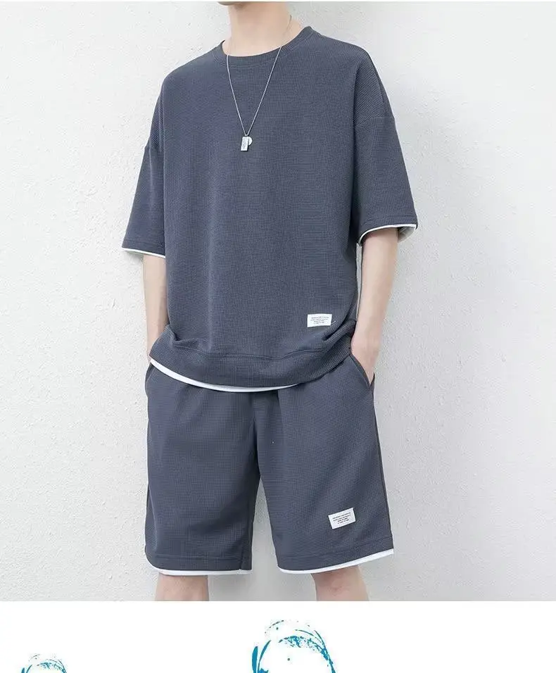Men's Orange Waffle Shorts Set with T-Shirt — feature 28