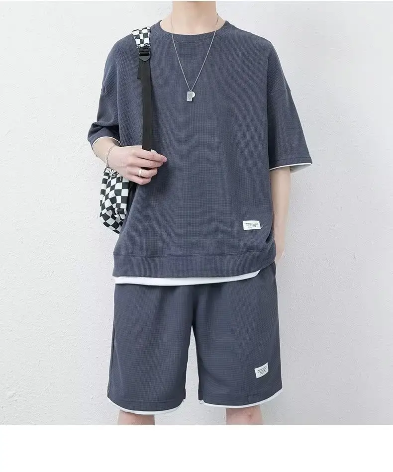 Men's Orange Waffle Shorts Set with T-Shirt — feature 30