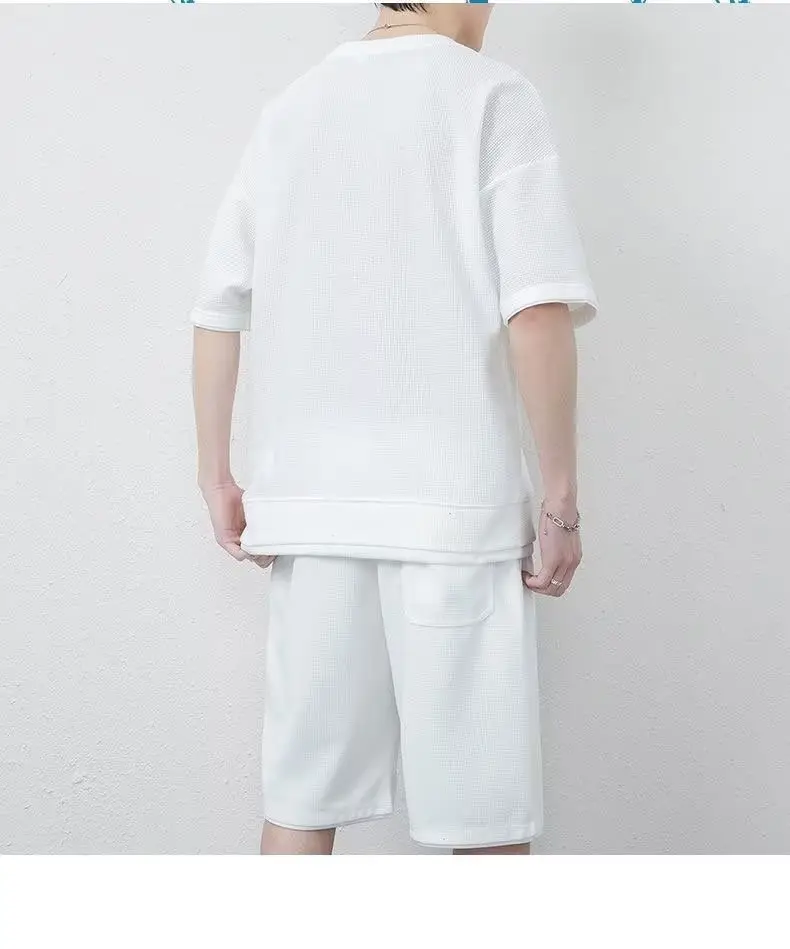 Men's Orange Waffle Shorts Set with T-Shirt — feature 32