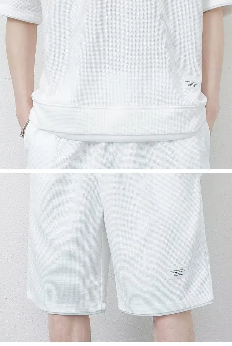 Men's Orange Waffle Shorts Set with T-Shirt — feature 34