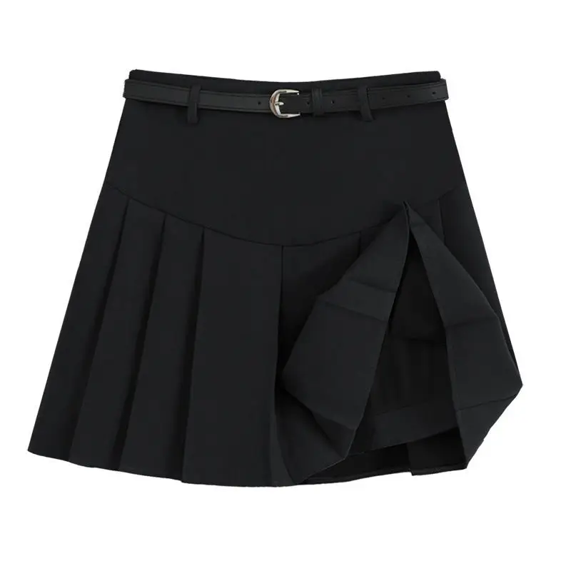 Women's Belted Pleated Skirt Dark Grey 2023 - Image 6