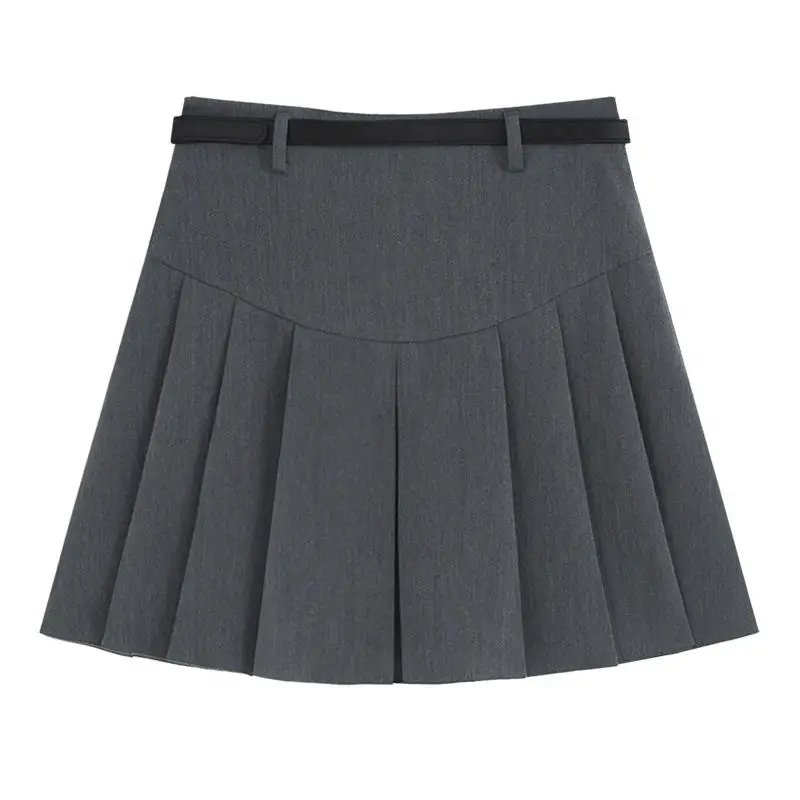 Women's Belted Pleated Skirt Dark Grey 2023 - Image 7