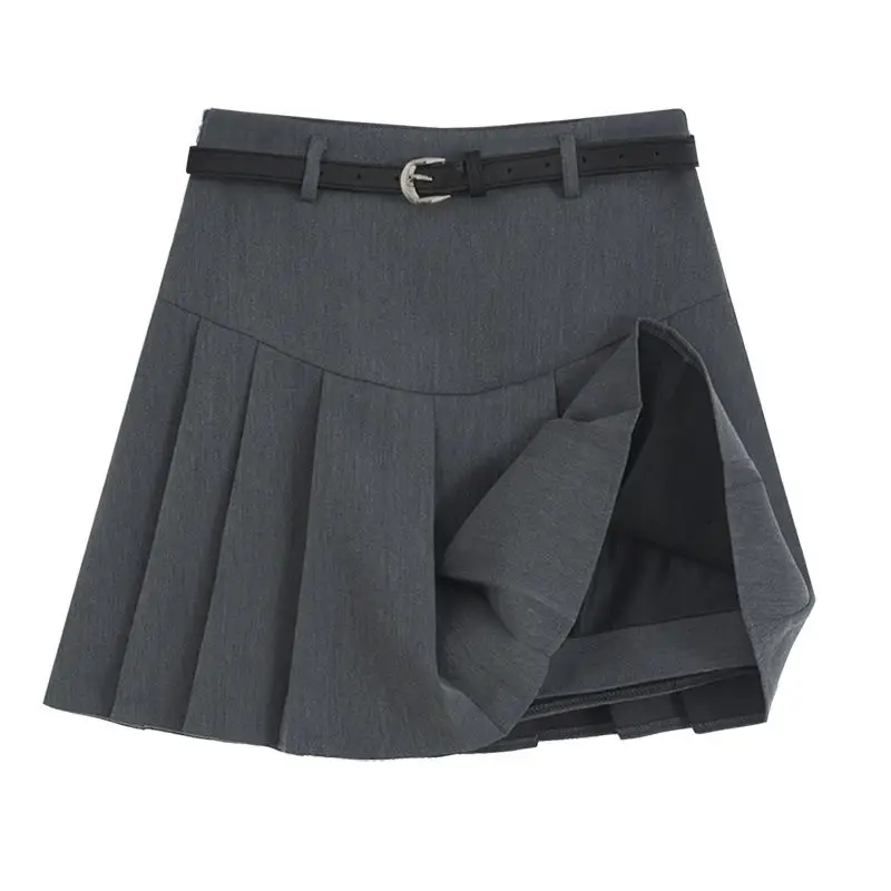 Women's Belted Pleated Skirt Dark Grey 2023 — feature 1