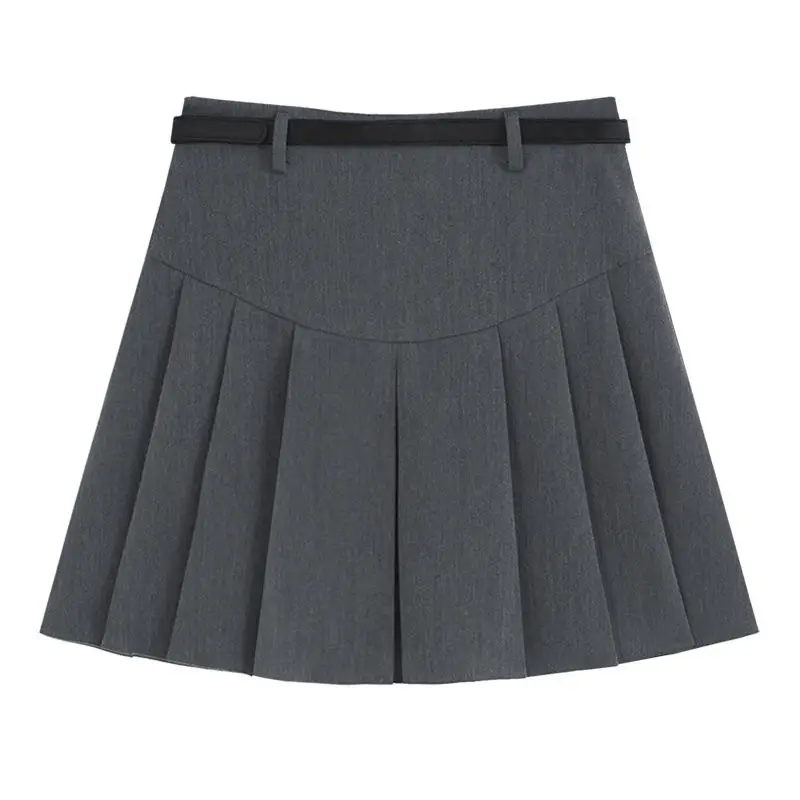 Women's Belted Pleated Skirt Dark Grey 2023 — feature 2