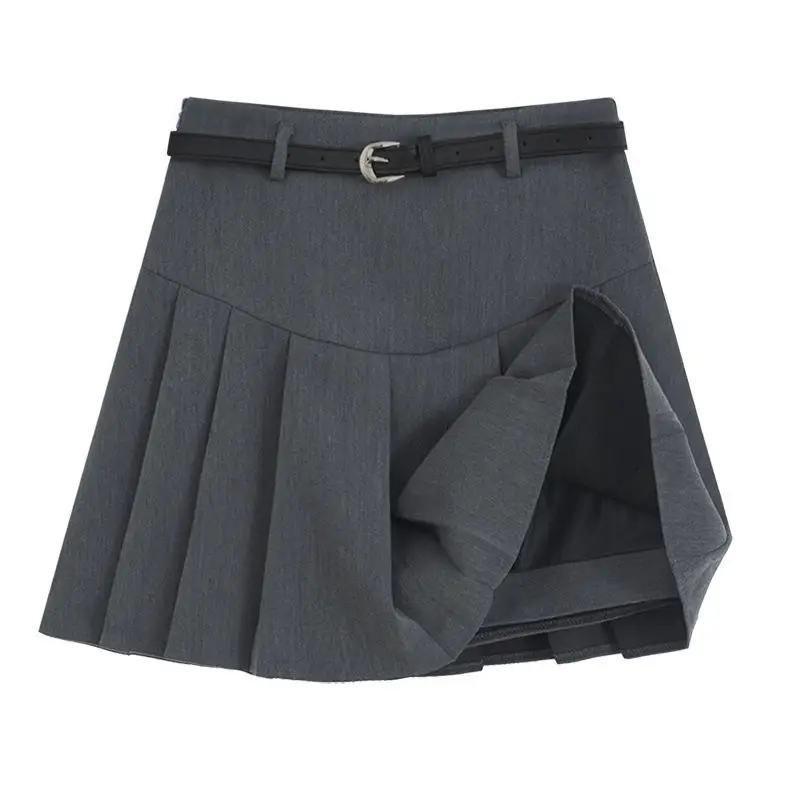Women's Belted Pleated Skirt Dark Grey 2023 - Image 2