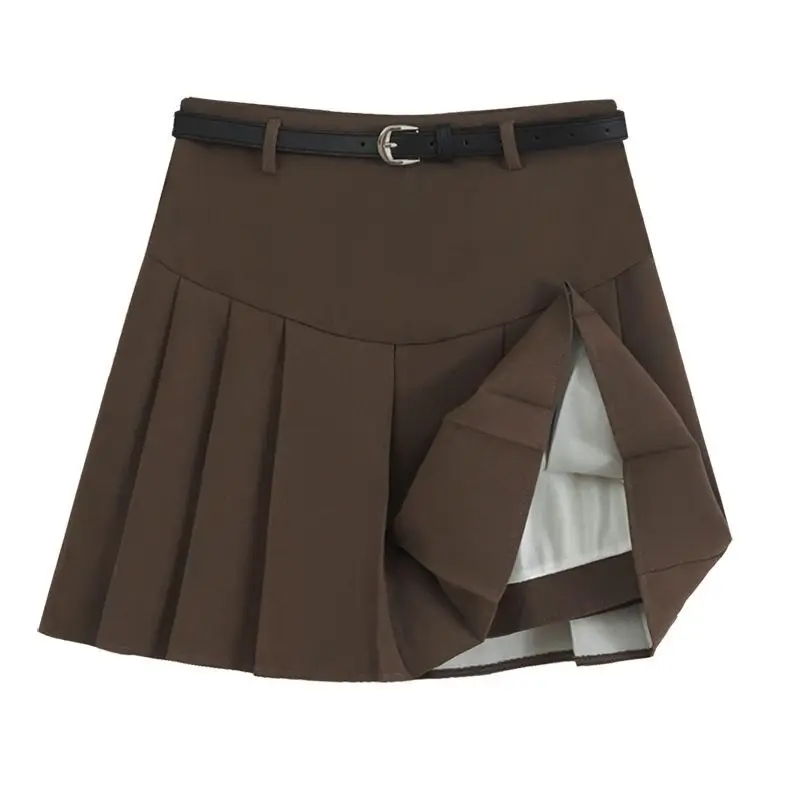 Women's Belted Pleated Skirt Dark Grey 2023 - Image 3