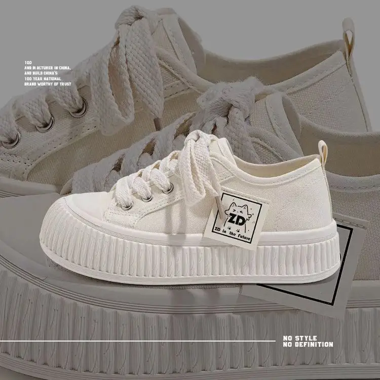 Women's thick-soled canvas shoes 2024 New breathable white shoes soft-soled lightweight casual sneakers for students ins fashion — feature 4