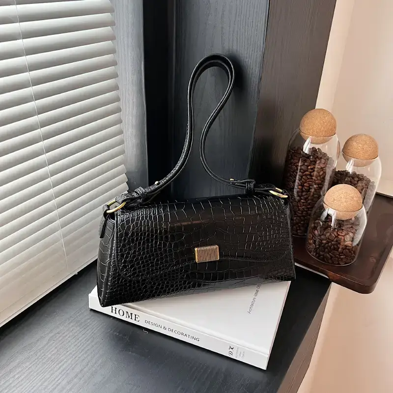 Brown Croc Leather Shoulder Bag for Women 2024 - Image 4
