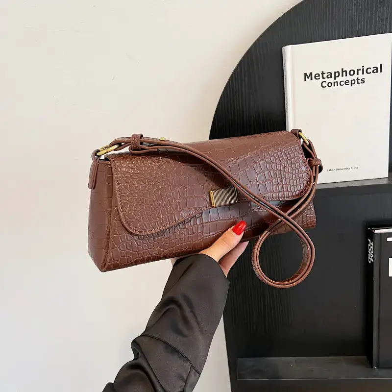 Brown Croc Leather Shoulder Bag for Women 2024 - Image 7