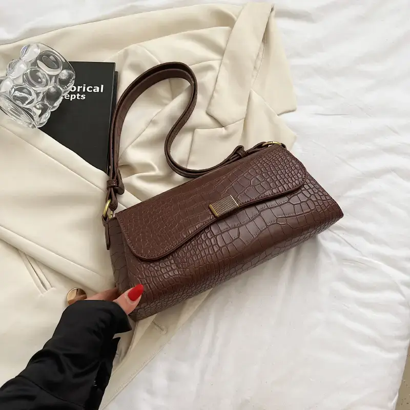 Brown Croc Leather Shoulder Bag for Women 2024 - Image 2