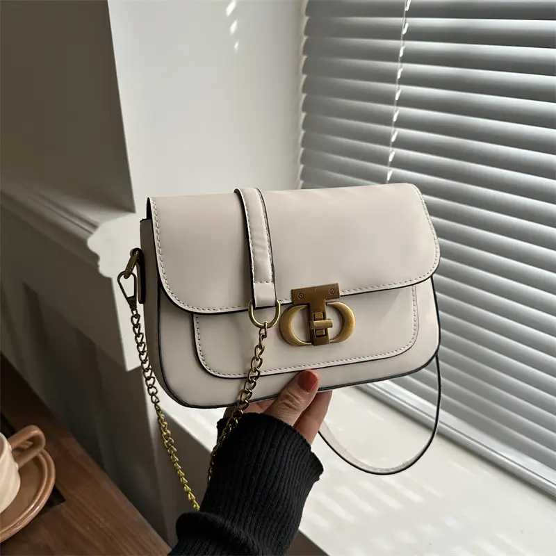 Korean Style Saddle Bag Women Brown Gold Logo - Image 8