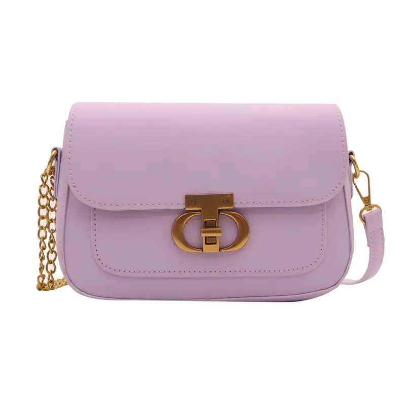 Korean Style Saddle Bag Women Brown Gold Logo - Image 11