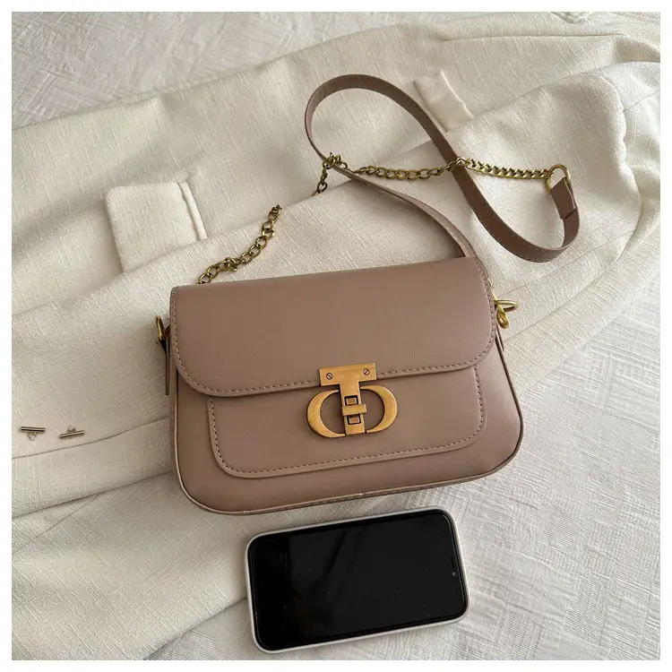 Korean Style Saddle Bag Women Brown Gold Logo — feature 10