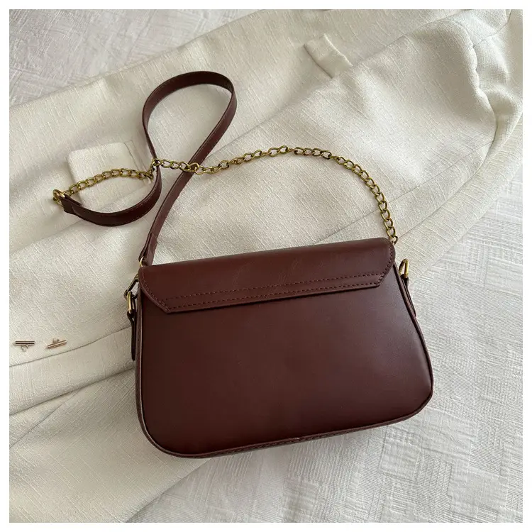 Korean Style Saddle Bag Women Brown Gold Logo — feature 11