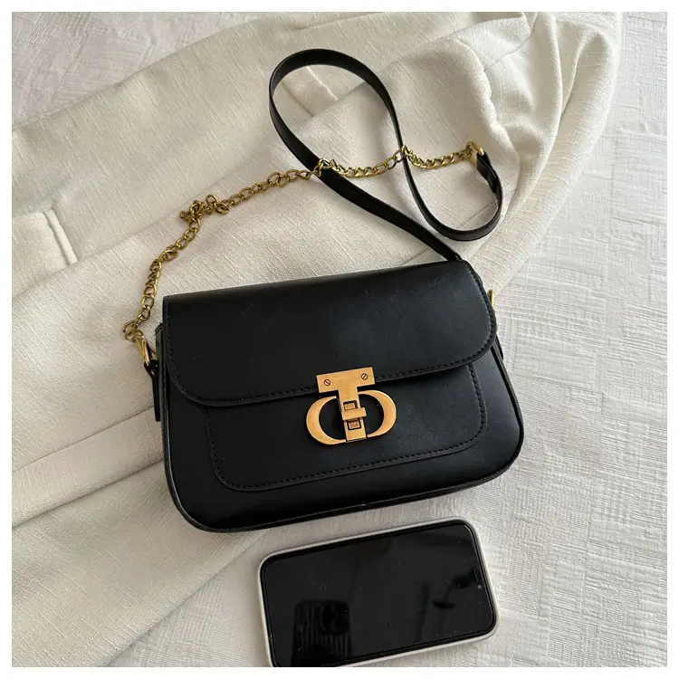 Korean Style Saddle Bag Women Brown Gold Logo — feature 12