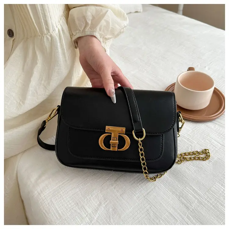 Korean Style Saddle Bag Women Brown Gold Logo — feature 24