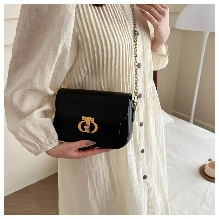 Korean Style Saddle Bag Women Brown Gold Logo — feature 26