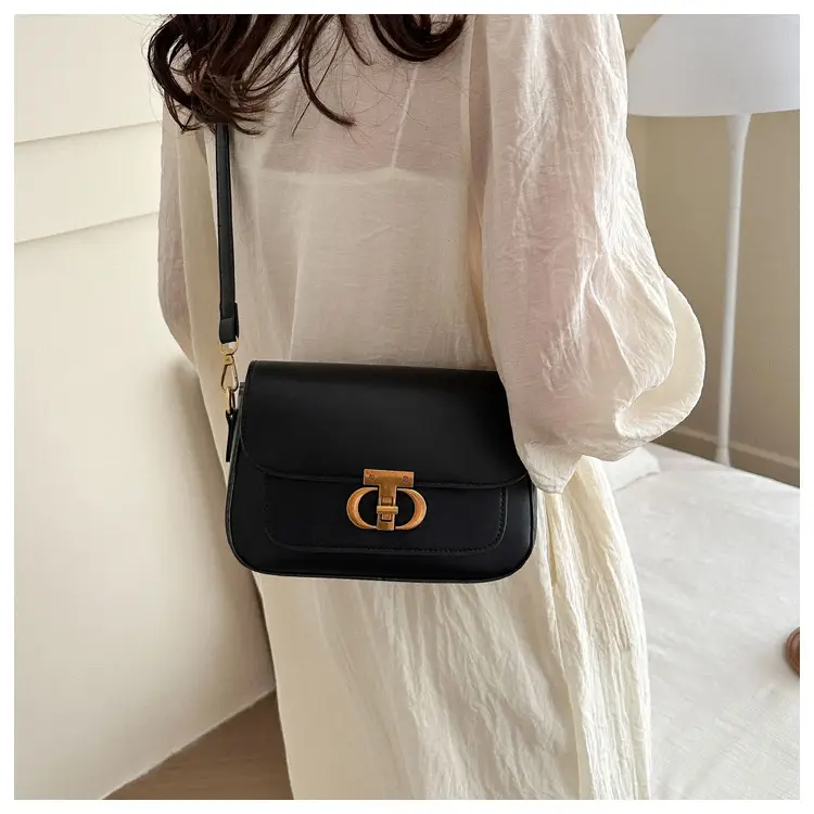 Korean Style Saddle Bag Women Brown Gold Logo — feature 27