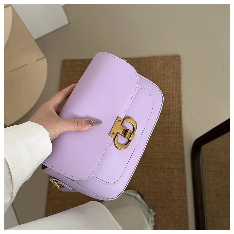 Korean Style Saddle Bag Women Brown Gold Logo — feature 28