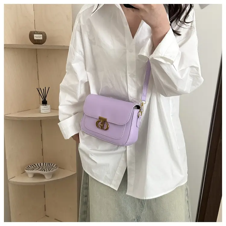 Korean Style Saddle Bag Women Brown Gold Logo — feature 29