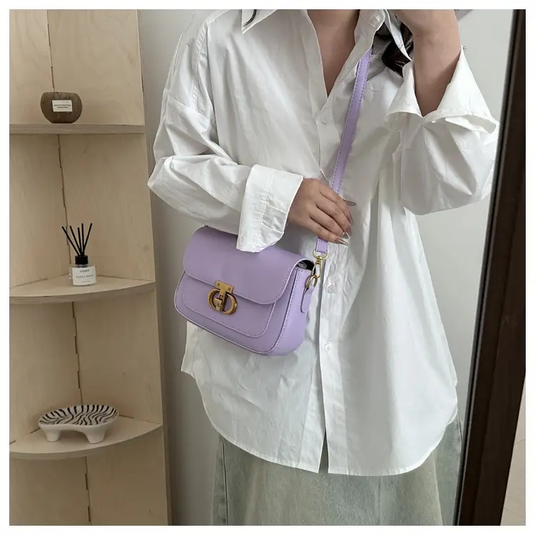 Korean Style Saddle Bag Women Brown Gold Logo — feature 30