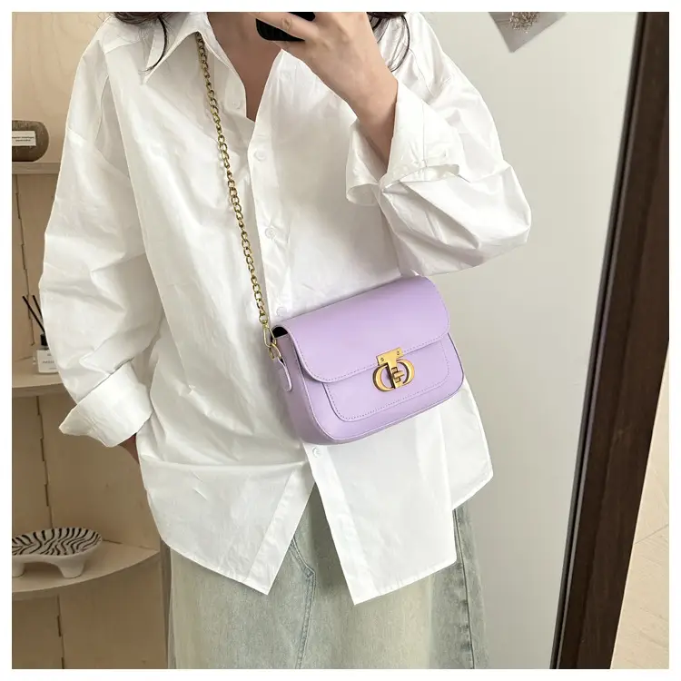 Korean Style Saddle Bag Women Brown Gold Logo — feature 31