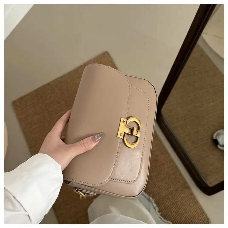 Korean Style Saddle Bag Women Brown Gold Logo — feature 32