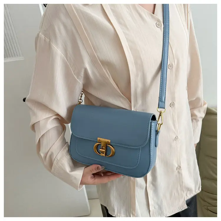 Korean Style Saddle Bag Women Brown Gold Logo — feature 35