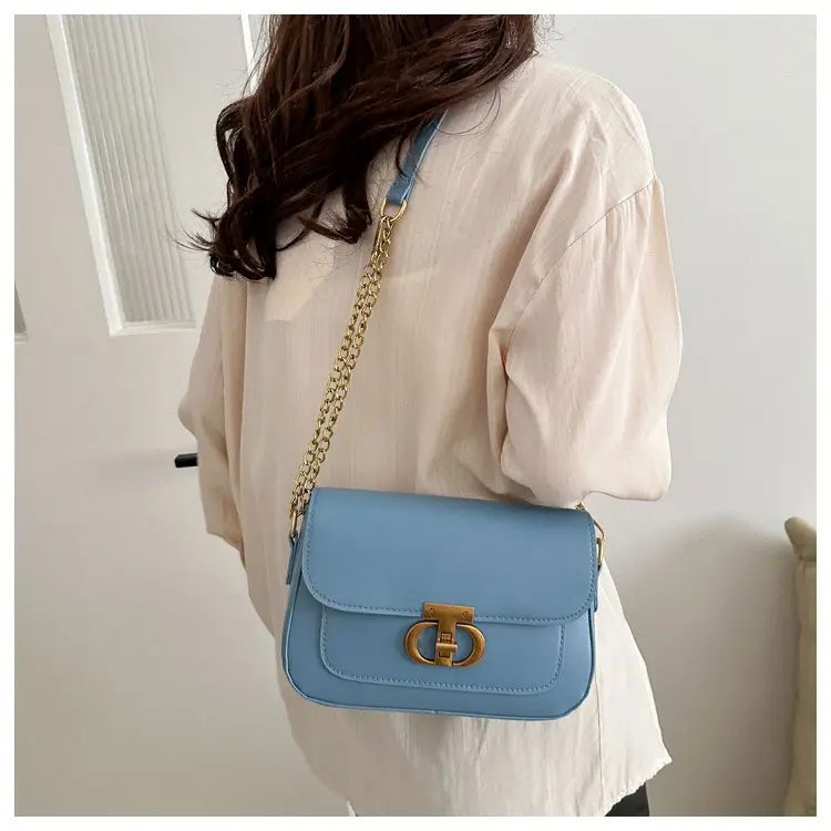 Korean Style Saddle Bag Women Brown Gold Logo — feature 38