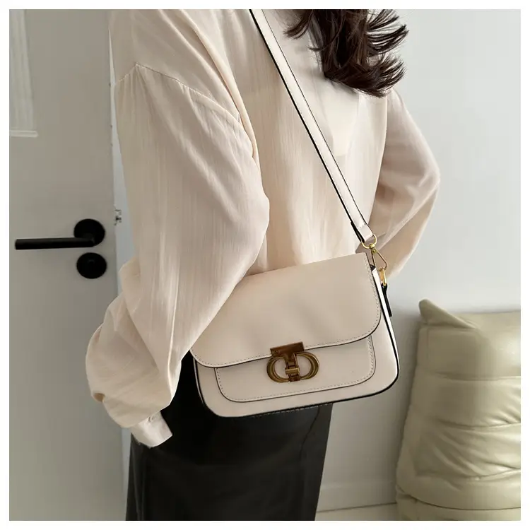 Korean Style Saddle Bag Women Brown Gold Logo — feature 44