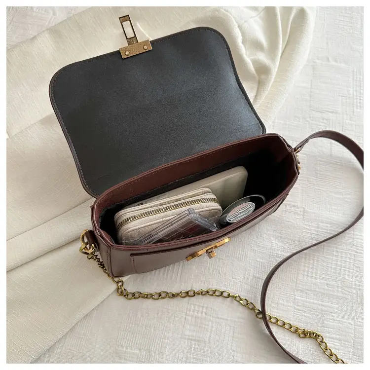 Korean Style Saddle Bag Women Brown Gold Logo — feature 50