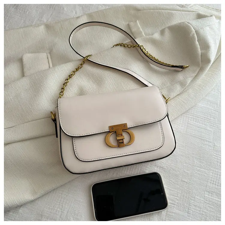 Korean Style Saddle Bag Women Brown Gold Logo — feature 8