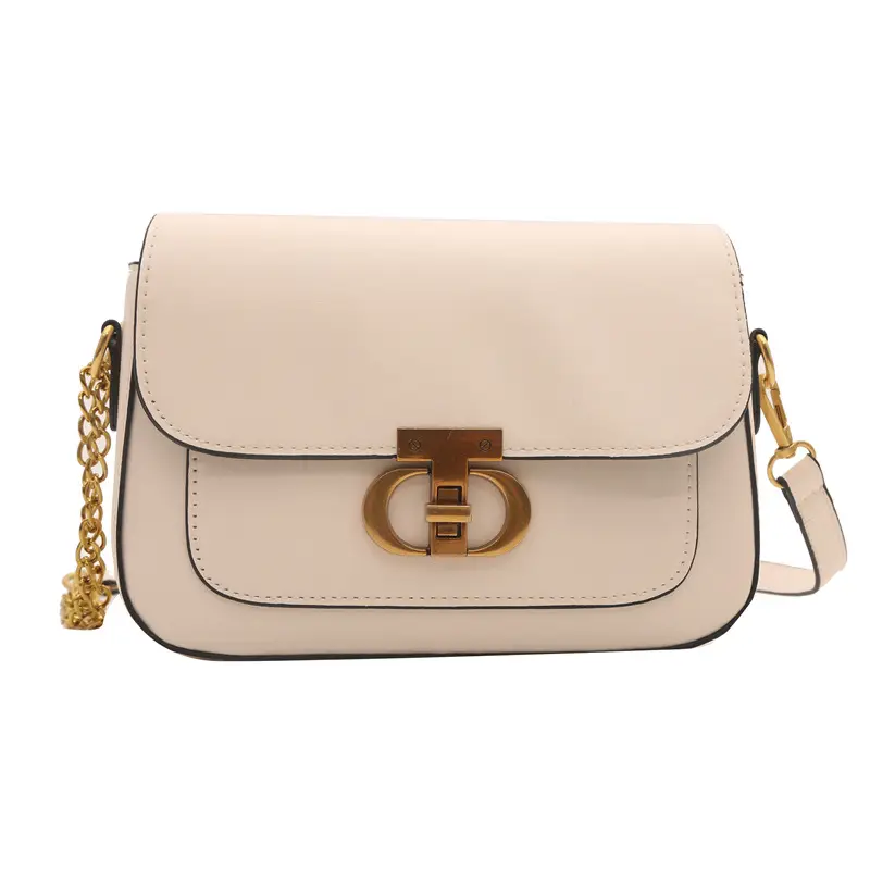 Korean Style Saddle Bag Women Brown Gold Logo - Image 2