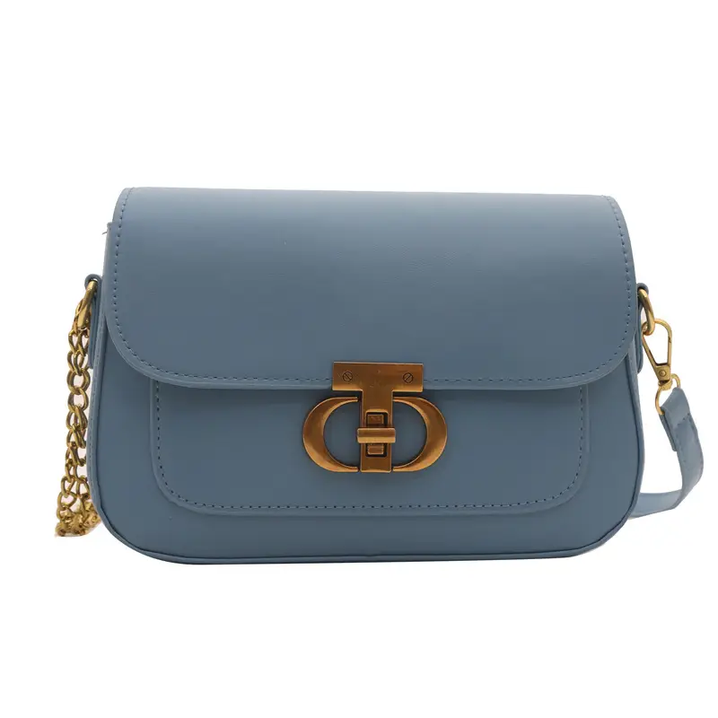 Korean Style Saddle Bag Women Brown Gold Logo - Image 3