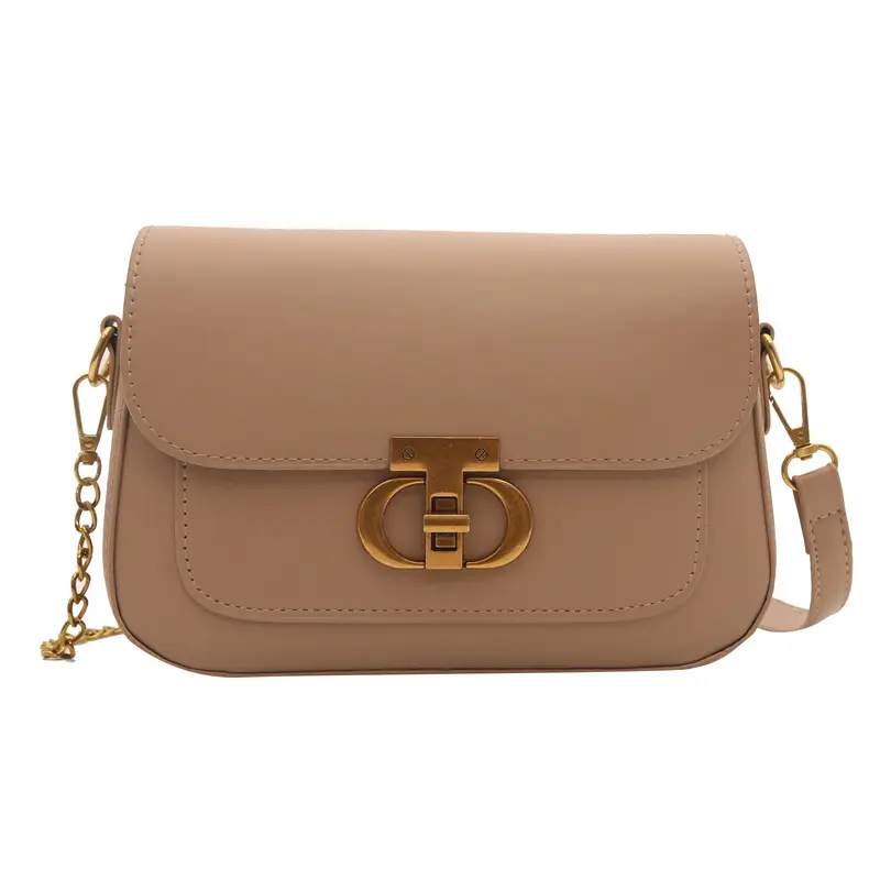 Korean Style Saddle Bag Women Brown Gold Logo - Image 5