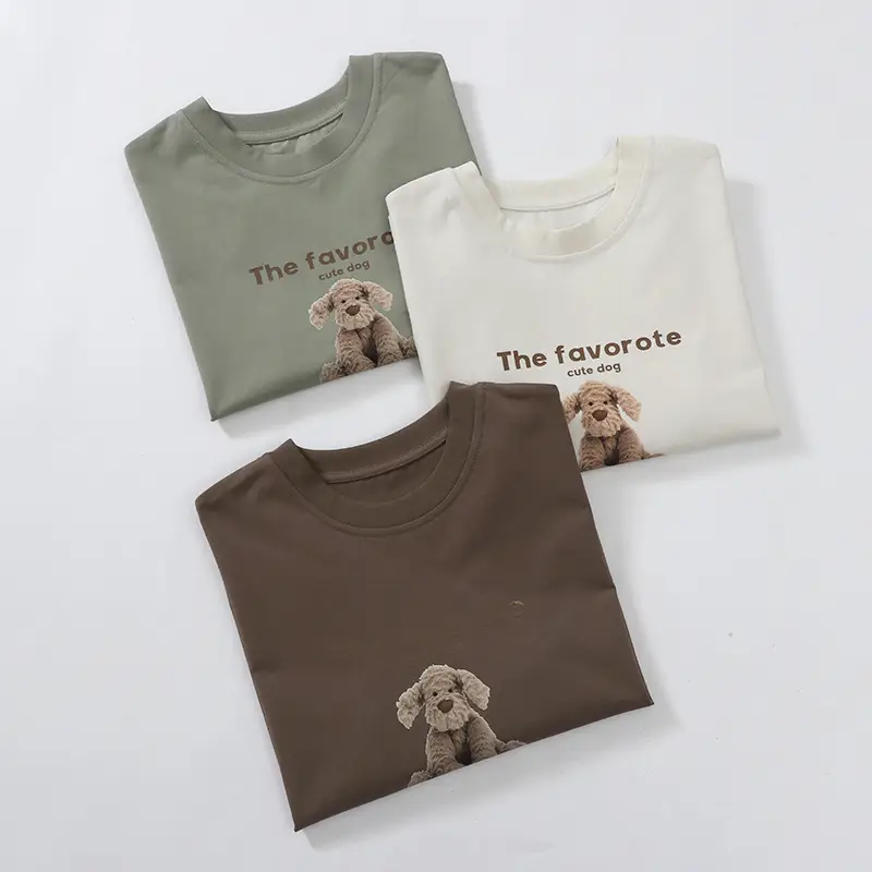 Boys T-shirt brown dog print medium big summer breathable cotton - Image 6