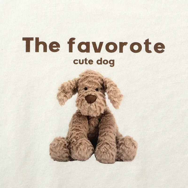 Boys T-shirt brown dog print medium big summer breathable cotton - Image 7