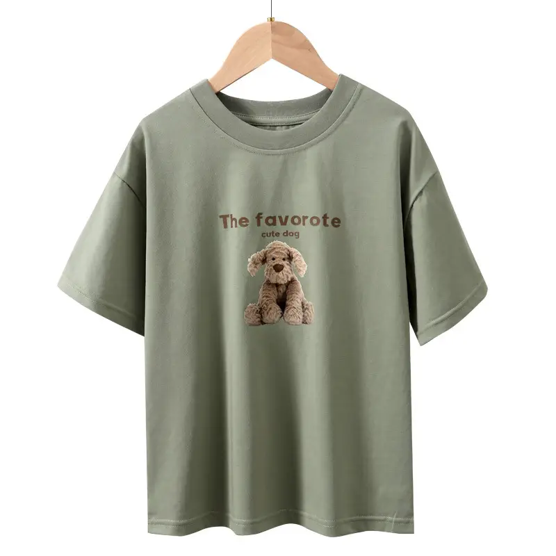 Boys T-shirt brown dog print medium big summer breathable cotton - Image 2