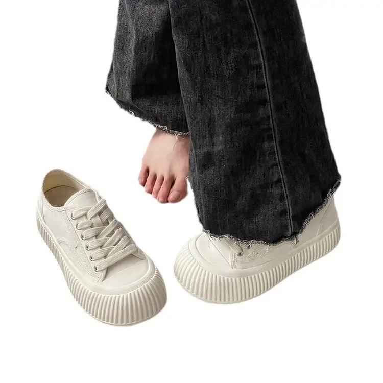 Chanel style low-top canvas shoes for women 2024 spring new lace-up round toe thick bottom comfortable all-match single-layer shoes fashion shoes - Image 7