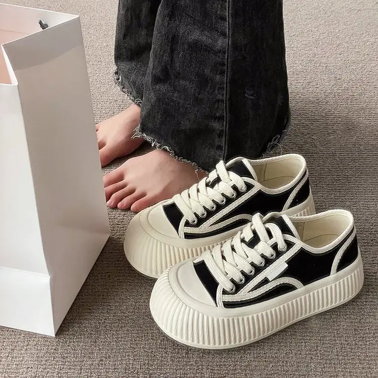 Chanel style low-top canvas shoes for women 2024 spring new lace-up round toe thick bottom comfortable all-match single-layer shoes fashion shoes — feature 6