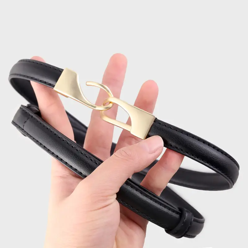 Women's Genuine Leather Waist Belt Brown Gold Clasp - Image 5