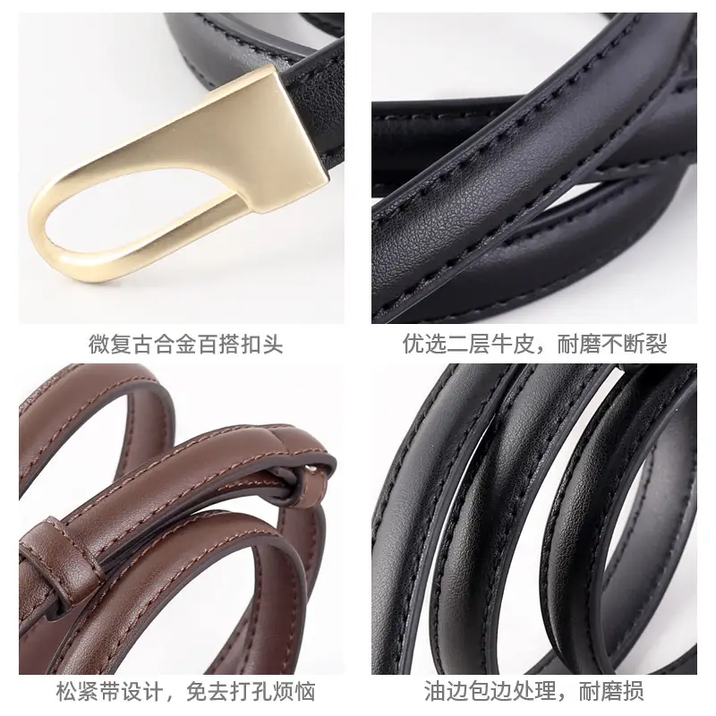 Women's Genuine Leather Waist Belt Brown Gold Clasp - Image 6