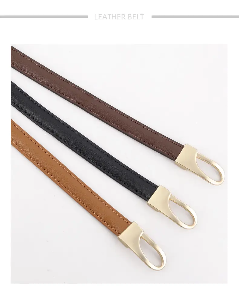 Women's Genuine Leather Waist Belt Brown Gold Clasp — feature 24