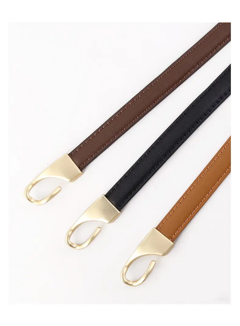Women's Genuine Leather Waist Belt Brown Gold Clasp — feature 27