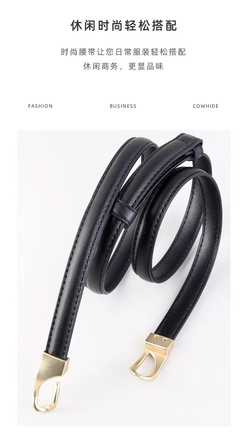 Women's Genuine Leather Waist Belt Brown Gold Clasp — feature 28