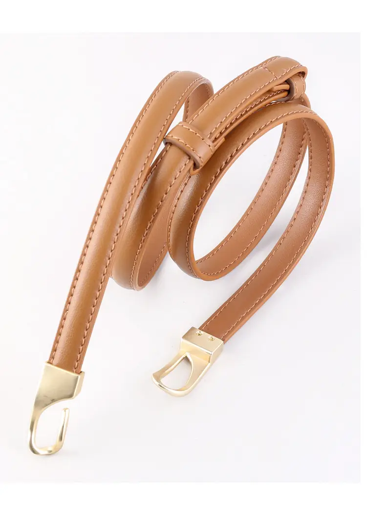 Women's Genuine Leather Waist Belt Brown Gold Clasp — feature 29