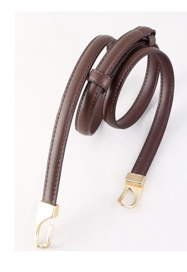 Women's Genuine Leather Waist Belt Brown Gold Clasp — feature 30