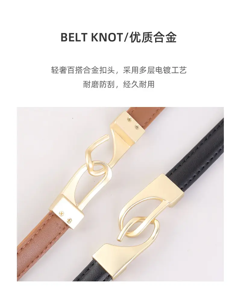 Women's Genuine Leather Waist Belt Brown Gold Clasp — feature 33